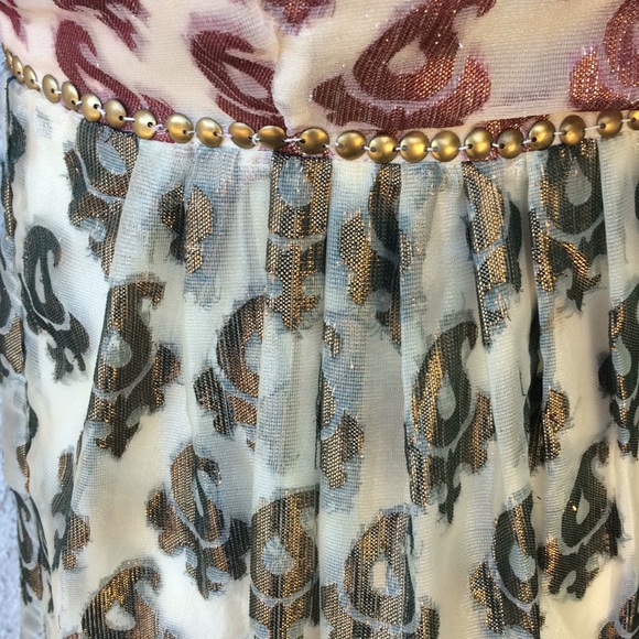 Free People Babydoll Pleated Studded Metallic High Waist Empire Mini Dress - Picture 5 of 8